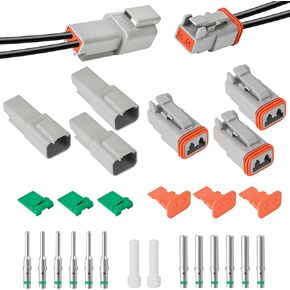26Pcs 3 Kits Deutsch Connector Kit 2 Pin DT Connectors 15-20 AWG Deutsch Connector Kit Deutsch Solid Contacts Automotive IP67 Waterproof Electrical Wire Connector Plugs