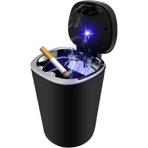 Car Ashtray, Detachable Stainless Steel Smokeless Ash Tray with LED Blue Light, Auto Ashtray with Lid Smell Proof Weed for Most Vehicles, Universal Interior Car Accessories