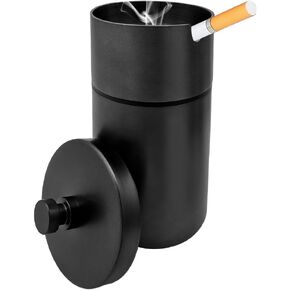 Car Ashtray with Lid, Stainless Steel Smokeless Smell Proof Auto Ash Tray, Detachable Mini Portable Cup Holder Cigarette Ashtray for Vehicle Office Home, Car Accessories (Black)