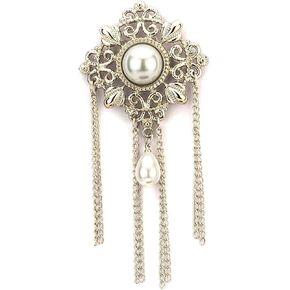Knighthood Formal Silver Abstract Brooch With Pearl Engraving Hanging Tassel Chain Collar Pin Brooch, Suit Stud, Shirt Studs, Lapel Pin Accessories for Men Women