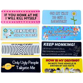 YJ PREMIUMS 10PC Funny Car Bumper Stickers | Waterproof Auto Bumpers Sticker Decals for Cars Fun Cute Joke Hilarious Gag Humor Im Sorry Let Me Merge Honk Certified Silly Goose for Adults Gifts