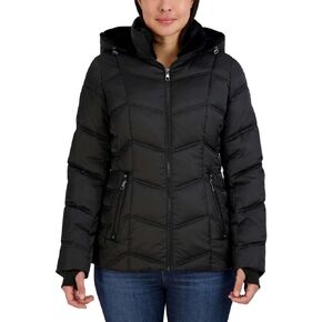 Nautica Women's Hooded Midweight Puffer Jacket, Detachable Hood, Black, Medium