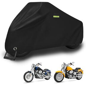 Motorcycle Cover Waterproof for Cruiser Models/Softail Standard/Iron 883/Heritage Classic 114/Fat Boy 114, All Weather Sun Rain Outdoor Protection Motorbike Cover with Soft Cotton Lining & Storage Bag