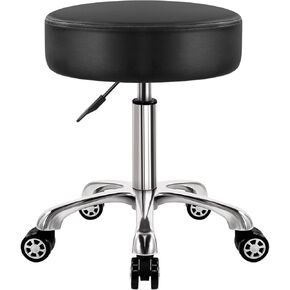 Heavy Duty Rolling Stool with Wheels 360 Swivel Adjustable Rolling Stool Hydraulic Lift Thick Leather Seat Ergonomic Stool Chair for Kitchen Drafting Lab Office Salon Message Stool Black