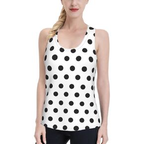 Black and White Polka Dot Womens Long Tank Tops Sleeveless Loose Yoga Shirt Workout Top for Women Racerback Athletic Running