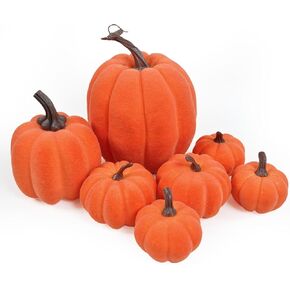 Furry Pumpkin Decorating Kit 7PCS Different Sizes Pumpkins for Decorating Fake Pumpkins Thanksgiving Halloween Fall Home Centerpiece Decor