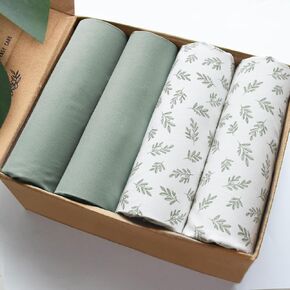 Crib Sheets for Boys or Girls 4 Pack, Baby Crib Sheets 52'' x 28'' for Standard Crib & Toddler Mattress, Soft and Breathable Material, Baby Crib Sheets Neutral, Aqua Leaf