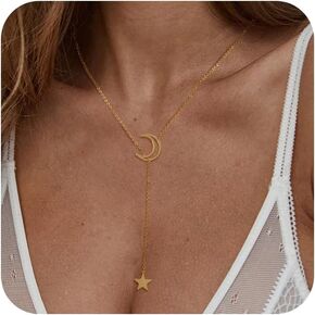 Gold Necklace for Women, 14K Gold Plated/Silver Lariat Necklace for Women Trendy Layered Y Necklace Gold Long Chain Necklaces Gold Summer Jewelry for Women Gift