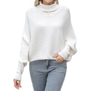 Women Batwing Sleeves Knitted Ribbed Sweaters Winter Turtleneck Pullovers S-XL