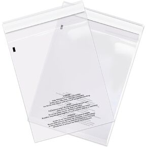Spartan Industrial - 24" X 30" (200 Count) Self-Seal Clear Poly Bags With Suffocation Warning for Packaging, Shipping, Decor - Permanent Adhesive