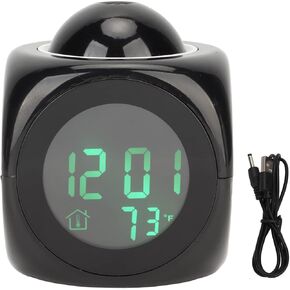 Restokki Mini Voice-Controlled Projection Clock with LED Display, USB Cable, and Projection Feature - Black