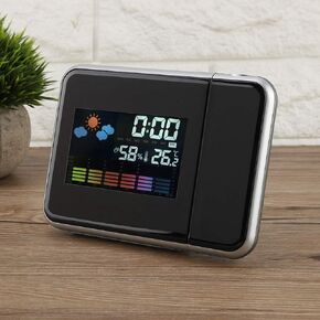 projector clock for bedroom ceiling with temperature projection alarm allomn on Projection clock, LED color screen, weather forecast lazy person electronic calendar, station, USB (Black)