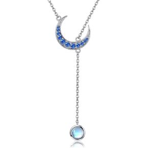 Moonstone Necklace 925 Sterling Silver Crescent Moon Y Pendant Necklace Moonstone Minimalist Celestial Jewelry for Women Moon Lover