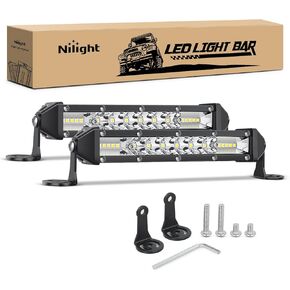 Nilight Slim LED Light Bar 2Pcs 7 Inch 16LED Single Row Spot Flood Combo Fog Light Driving Light Work Light Roof Bumper Lamp Offroad Light for 4x4 Trucks SUV ATV UTV, 2 Years Warranty