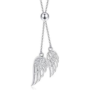 Angel Wing Necklaces 925 Sterling Silver Adjustable Guardian Angel Pendant Y Necklace Jewelry Gifts for Women Mom Wife