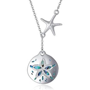 Sand Dollar Necklace Sterling Silver Sand Dollar and Starfish Y Necklace for Women Abalone Beach Jewelry for Women