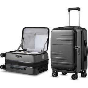 LUGGEX Carry On Luggage with Front Opening, Expandable Polycarbonate Hard Shell Suitcase with Wheels (Blue, 19 Inch, 33.3L)