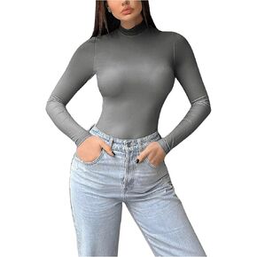 OYOANGLE Women's Ombre Mock Neck Long Sleeve Bodysuit Slim Fit Basic Body Suit Tops