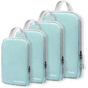 مكعبات التعبئة المضغوطة من WOOMADA لحقائب السفر وأساسيات السفر 4 مجموعات منظم حقائب السفر القابلة للتوسيع للأمتعة (فيروزي) in Kuwait