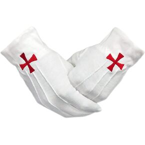 Knights Templar Red Cross White Cotton Freemasons Masonic Gloves Large