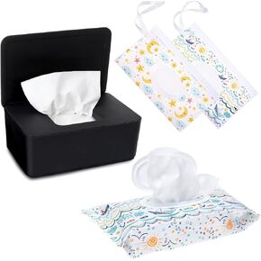 Wipes Dispenser Set,1 Wipe Box & 2 Portable Pouches,White Blue | Refillable Reusable Large Wet Wipe Holder, Flushable Wipes Case Bathroom Wipes Container for Pet Nursery Kitchen Office in Saudi Arabia