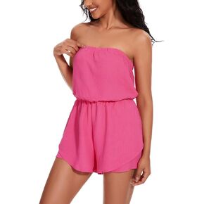 Women Rompers for Summer Dressy Strapless Romper Ruffle Shorts Jumpsuit Trendy Vacation Beach Outfits 2024