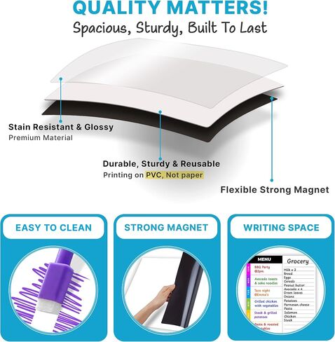 Magnetic Blackboard for Fridge - Dry Erase Black Board for Home, Office & Classroom (11.5" x15"), Menu Board for Kitchen Fridge - Family Meal Planner (7" x9") - 6 Fine Tip Magnetic Markers & Eraser in Saudi Arabia