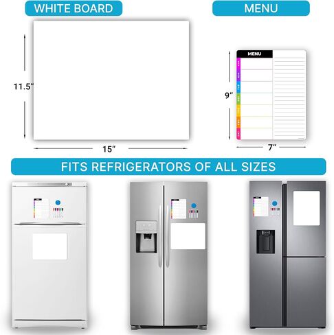 Magnetic Blackboard for Fridge - Dry Erase Black Board for Home, Office & Classroom (11.5" x15"), Menu Board for Kitchen Fridge - Family Meal Planner (7" x9") - 6 Fine Tip Magnetic Markers & Eraser in Saudi Arabia