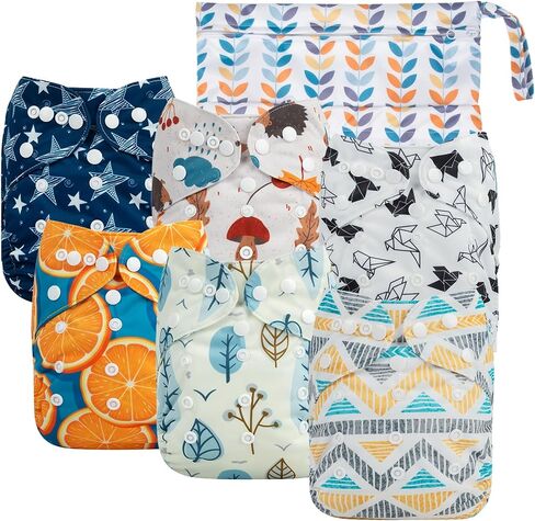 babygoal Cloth Diaper Covers 6 Pack with Wet Bag for Fitted Diapers and Prefolds with Double Gussets, Adjustable and Reusable for Baby Boys and Girls in Saudi Arabia