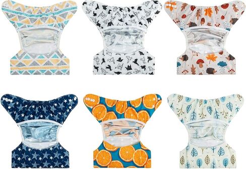 babygoal Cloth Diaper Covers 6 Pack with Wet Bag for Fitted Diapers and Prefolds with Double Gussets, Adjustable and Reusable for Baby Boys and Girls in Saudi Arabia