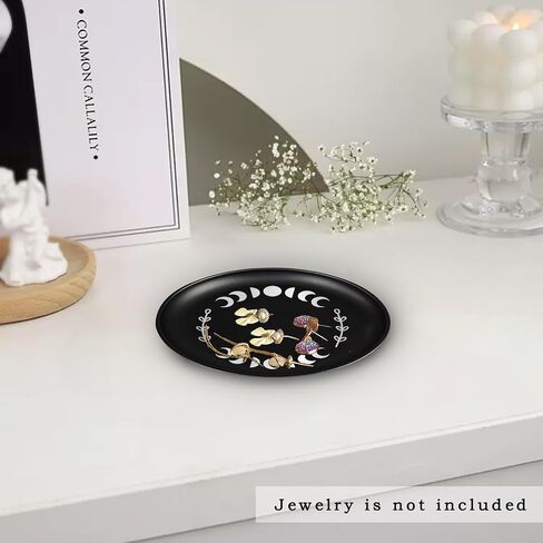 5.5inch Small Ring Jewelry Dish, Metal Trinket Ring Tray, Moon Phase Printed Ring Holder Dish, Black Decorative Tray Plate for Candle Altar Ritual, Round Offering Prayer Bowl in Saudi Arabia