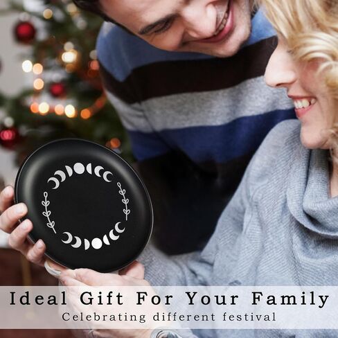 5.5inch Small Ring Jewelry Dish, Metal Trinket Ring Tray, Moon Phase Printed Ring Holder Dish, Black Decorative Tray Plate for Candle Altar Ritual, Round Offering Prayer Bowl in Saudi Arabia