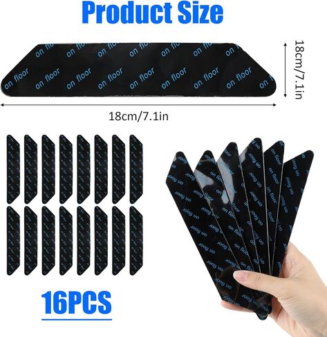16PCS Rug Sticker for Floor, Reusable Washable Rug Gripper, Non Slip Carpet Rug Stopper for Room Kitchen Hardwood Tile Laminate Floor, Residue-Free Removal Protection Against Accident (Black) in Saudi Arabia