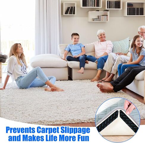 16PCS Rug Sticker for Floor, Reusable Washable Rug Gripper, Non Slip Carpet Rug Stopper for Room Kitchen Hardwood Tile Laminate Floor, Residue-Free Removal Protection Against Accident (Black) in Saudi Arabia