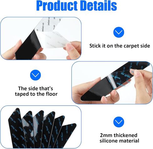 16PCS Rug Sticker for Floor, Reusable Washable Rug Gripper, Non Slip Carpet Rug Stopper for Room Kitchen Hardwood Tile Laminate Floor, Residue-Free Removal Protection Against Accident (Black) in Saudi Arabia