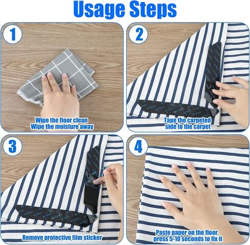 16PCS Rug Sticker for Floor, Reusable Washable Rug Gripper, Non Slip Carpet Rug Stopper for Room Kitchen Hardwood Tile Laminate Floor, Residue-Free Removal Protection Against Accident (Black) in Saudi Arabia