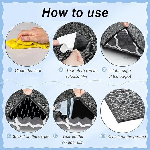 مقبض سجاد، شريط سجاد غير قابل للانزلاق، وسادة سجاد مضادة للتجعيد، ملصقات مزدوجة الجوانب قابلة للغسل وإعادة الاستخدام للأرضيات الصلبة وأرضيات البلاط والسجاد وسجادة الأرضية. (12) (12)، أسود in Kuwait