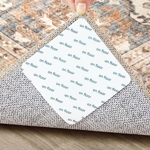 Rug Tape Carpet Sticker for Hardwood Floors - 12 PCS Anti Slip Rug Stickers Rug Grips for Wood Floor Carpet Stickers for Area Rugs to Prevent Sliding - White in Saudi Arabia