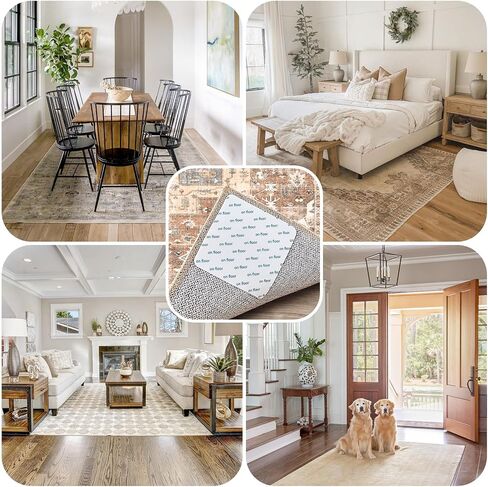 Rug Tape Carpet Sticker for Hardwood Floors - 12 PCS Anti Slip Rug Stickers Rug Grips for Wood Floor Carpet Stickers for Area Rugs to Prevent Sliding - White in Saudi Arabia