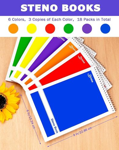 Steno Pads 18 Packs 6x9 Notebooks Bulk, Gregg Rule, 6 Assorted Covers, 60 Sheets, White Paper, Top Spiral Notepads for Home School Office College University Travel in Saudi Arabia