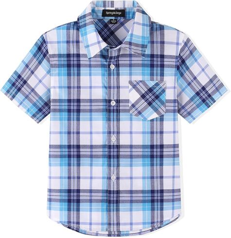 Spring&Gege Boys' Short Sleeve Button Down Shirts Casual Woven Plaid (4-12 Years) in Saudi Arabia