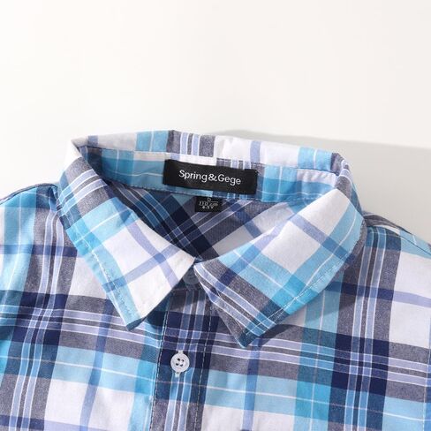 Spring&Gege Boys' Short Sleeve Button Down Shirts Casual Woven Plaid (4-12 Years) in Saudi Arabia