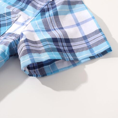 Spring&Gege Boys' Short Sleeve Button Down Shirts Casual Woven Plaid (4-12 Years) in Saudi Arabia