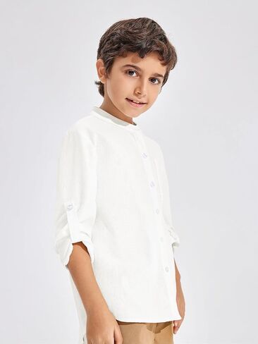 Haloumoning Boys Linen Henley Shirt Button Down Long Sleeve Shirts 5-14 Years in Saudi Arabia