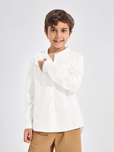 Haloumoning Boys Linen Henley Shirt Button Down Long Sleeve Shirts 5-14 Years in Saudi Arabia