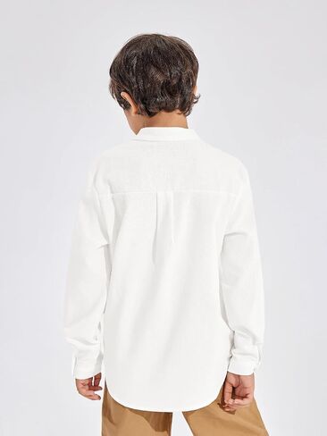 Haloumoning Boys Linen Henley Shirt Button Down Long Sleeve Shirts 5-14 Years in Saudi Arabia