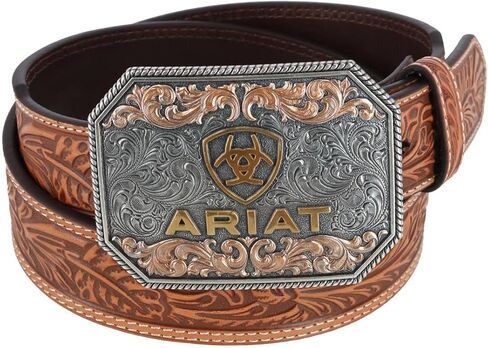ARIAT Men's Floral Embossed Taper Belt, Tan, 34 in Saudi Arabia