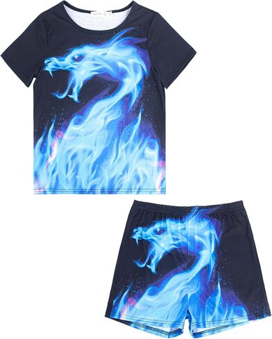 Boys' 3D Graphic T-Shirt and Shorts Set - Colorful Neon Print Outfits for Kids in Kuwait