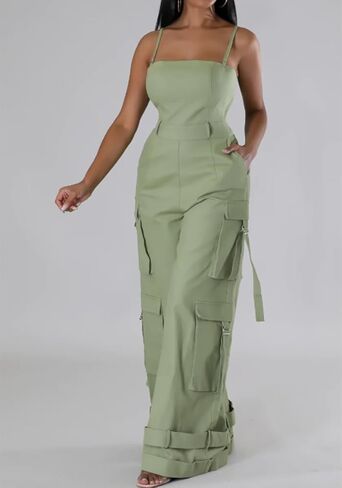 SHINFY Women's 2024 Cargo Jumpsuit Spaghetti Strap Y2K Wide Leg Baggy Loose Cargo Pants Overall Rompers in Saudi Arabia