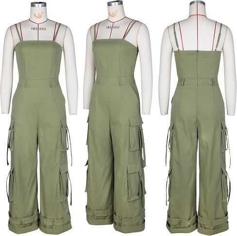 SHINFY Women's 2024 Cargo Jumpsuit Spaghetti Strap Y2K Wide Leg Baggy Loose Cargo Pants Overall Rompers in Saudi Arabia